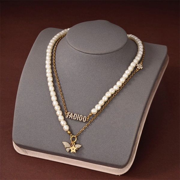 

shop 80% off clearance 2022 new butterfly pearl necklace female layer tassel letter celebrity clavicle chain, Black