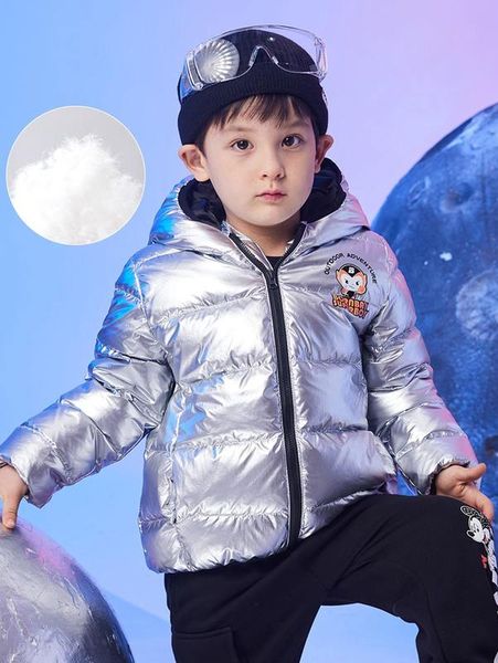 

toddler boys cartoon & letter graphic hooded down coat she, Blue;gray