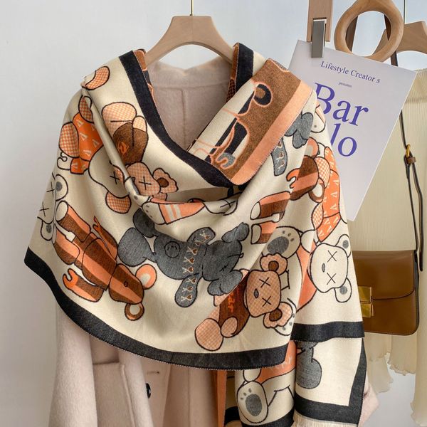 

2022 autumn winter cashmere scarf women's style warm thick versatile long shawl neck, Red;brown