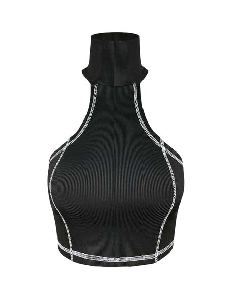 

stand collar stitching crop tank f4zr#, White