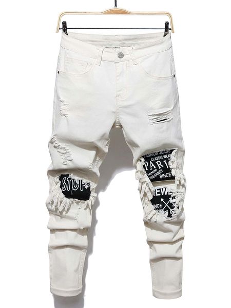 

men letter patched ripped jeans o2lh#, Blue