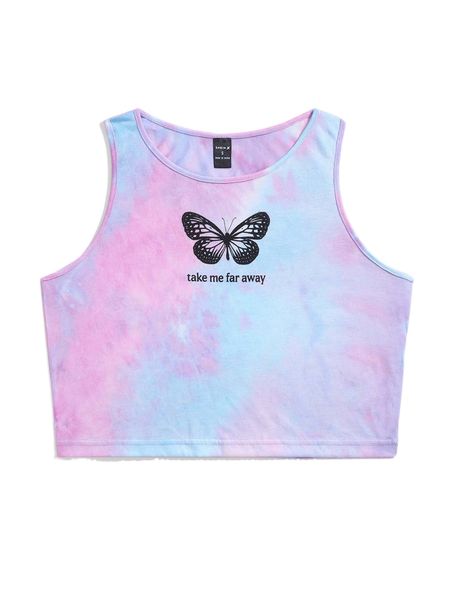 

x fiona butterfly & tie dye crop tank d9ny#, White