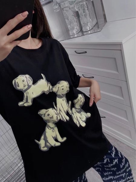 

women's t-shirt designer ce2022 spring summer black puppy print short sleeve t-shirt tect, White