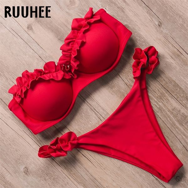 Ruuhee Bandeau Bikini Swimwear Женщины -купальники сексуальные рюши бикини, набор для купальника, бразильский леопардовый купальник 220527