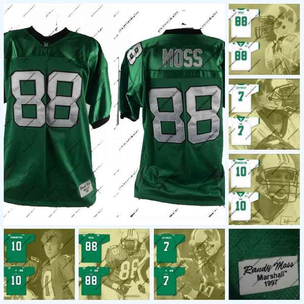 

c202 mens womens youth randy moss 1997 mar shall university football jersey chad pennington 10 byron left 7 marshall herd football jersey, Black