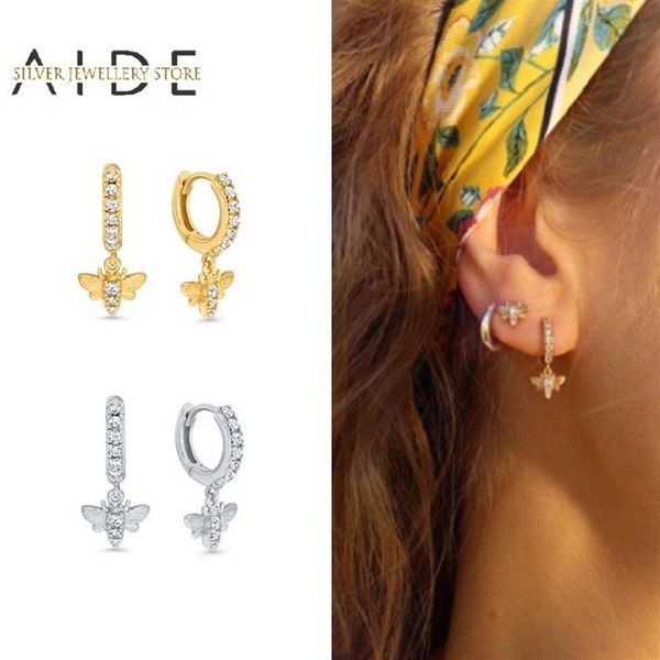 

country style 925 sterling silver hoop earrings for women small cute bee dangle earings fine jewelry party gift kolczyki & huggie278t, Golden;silver