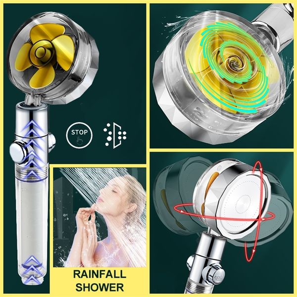 Propeller-Duschkopf, Hochdruck-Set, um 360 Grad drehbar, mit 1 kostenlosen Wasserfilter, Golden Fan Turbocharge Pure Rainfall Helix Eco-Dusche 220525