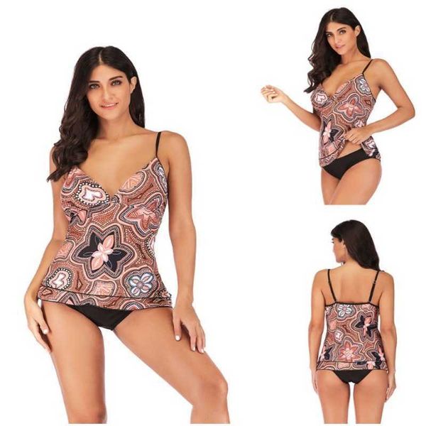 

2021 new large size split swimsuit pattern printed swimsuit