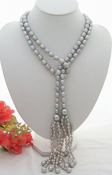 

56&quot gray pearl gray shell pearl necklace, Silver
