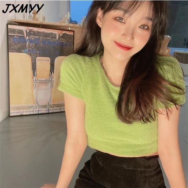 

early spring fashion girl short round neck slim slim knit sweater bottoming shirt jxmyy 210412, White