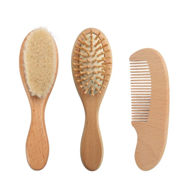 3PCs Baby Brush Conjunto de escovas de cabelo de madeira natural orgânica e pentear conjuntos de preparação para o chuveiro infantil