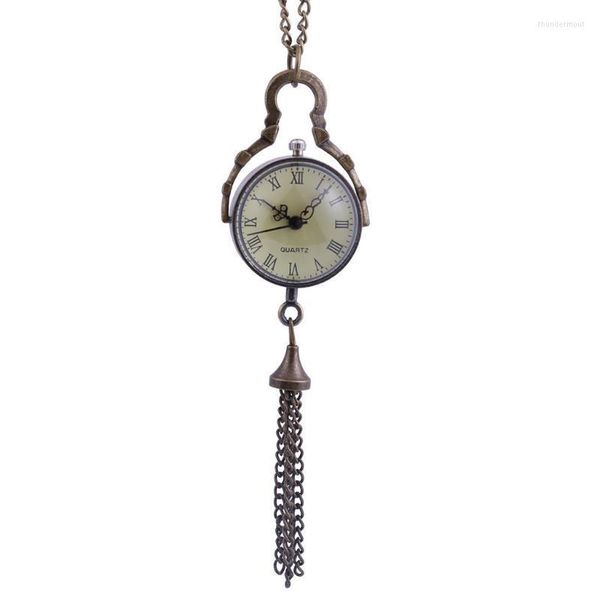 Карманные часы винтажный круглый циферблат Quartz Personality Watch Стеклянный мяч ретро римский шкала бронзовый ожерелье № 10 Thun22