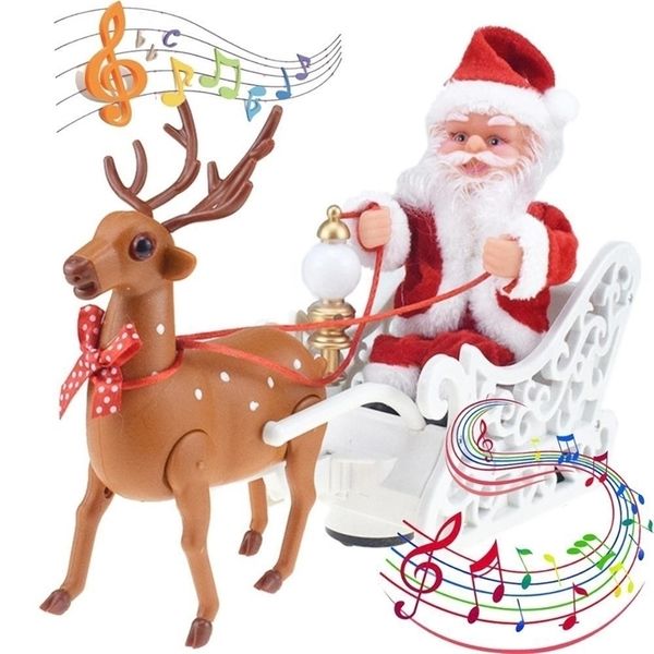 Weihnachtsdekorationen für Zuhause, elektrischer Weihnachtsmann, Elch, der Schlitten zieht, Musik spielt, Jahr, Kinderspielzeug, Geschenk, Y201020