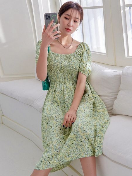 

dazy allover print puff sleeve shirred bust dress e4z8#, Black;gray