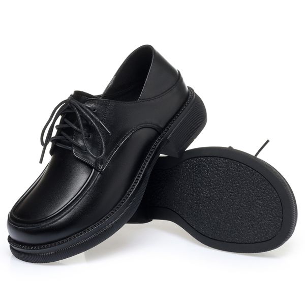 

loafers women spring 2022 new genuine leather fashion women large size shoes lace up mid heel work shoes ladies, Black