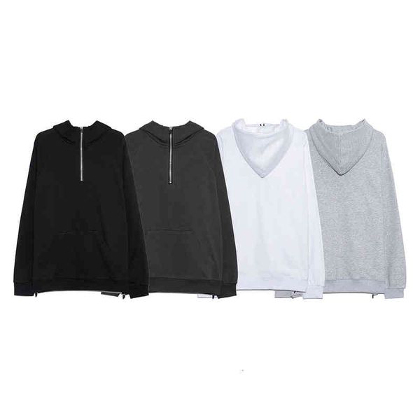 

men's hoodies sweatshirts early autumn fog simple solid color semi zipper hoodie for men and women, Black