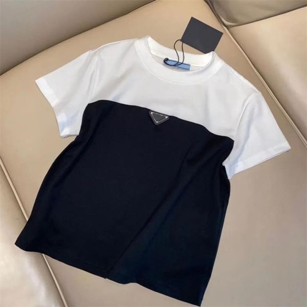 

women's t shirts black white splicing blouse classic brand p metal triangle t-shirt luxury tees summer short sleeve igps