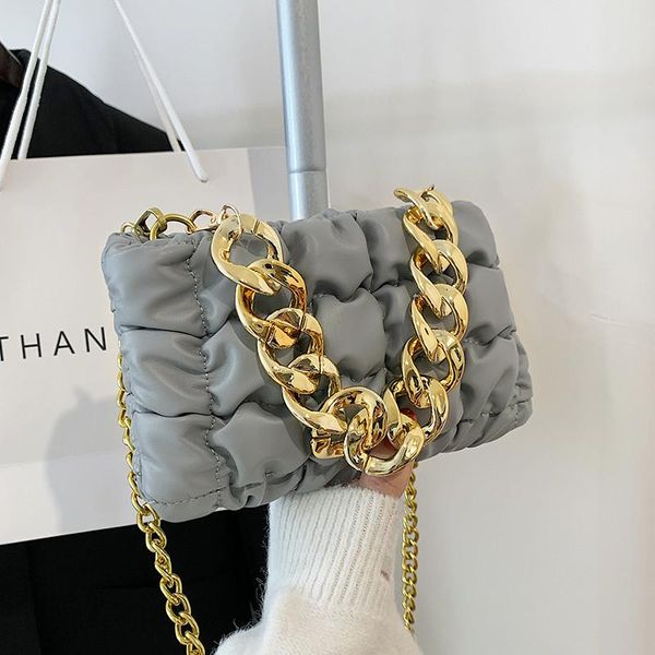 

evening bags brand 2022 trendy small square bag luxury folds women's shoulder pu crossbody thick chain handbag and purse lady clutchs