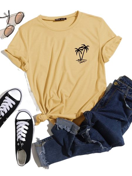 

plants print round neck tee x4do#, White