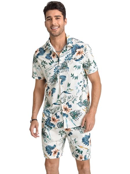 

men tropical print shirt & shorts b9t7#, Gray