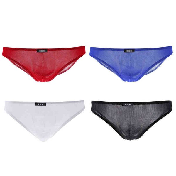 

soft mesh briefs glitter pants see through underwear thongs for men w220324, Red;black