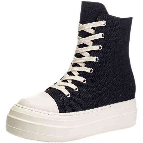 Stivali Hot Ins Scarpe di tela da donna Scarpe da ginnastica di lusso Piattaforma Sneakers stringate Casual Altezza crescente Zip High-top Nero 220811