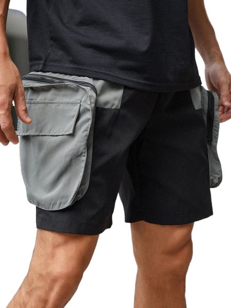 

men colorblock utility pocket drawstring waist shorts 24be#, White;black
