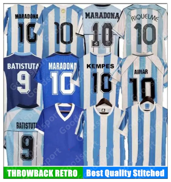 Maglia da calcio retrò 1986 Diego Maradona CANIGGIA 78 96 Maglia da calcio Batistuta 1998 RIQUELME 2006 1994 ORTEGA CRESPO 2014 2010 simeone ZANETTI 00 01 TEVEZ