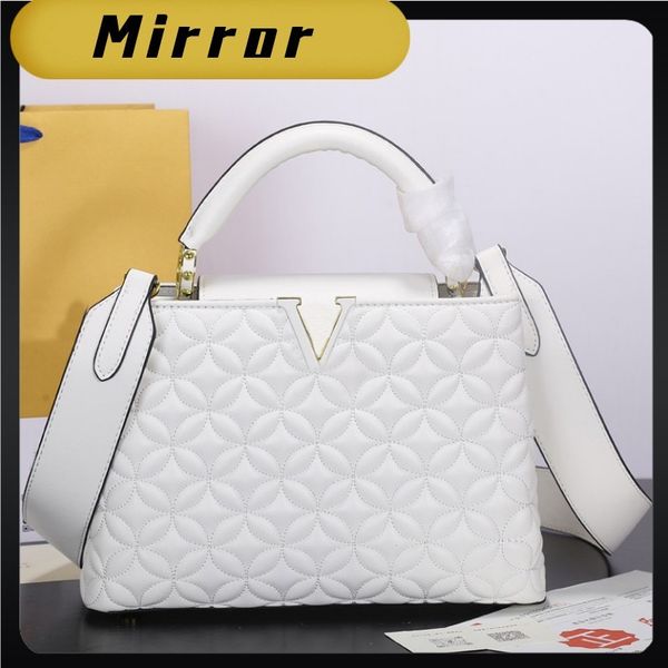 

mirror classic cowhide capucines handbag tote bag embroidery pattern wide shoulder strap crossbody bags solid color good quality 27cm handba