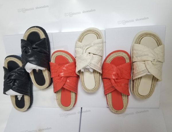 

2022 womens platform dtwist vintage twisted slide lambskin strap slippers eva rope thick soles sandals designer flats twist mule slides summ, Black