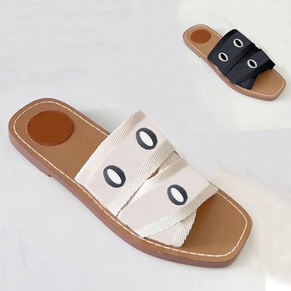 

summer beach slippers fashion loafers lace designer shoe lazy flat heel flops leather letters lady cartoon slides women shoes ladies sandals, Black
