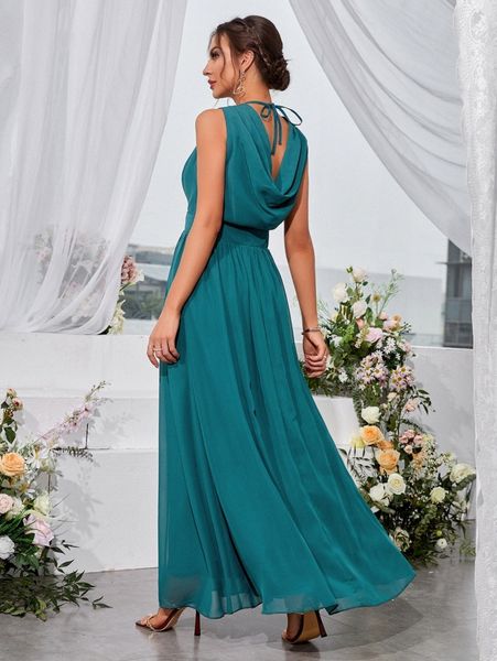 

surplice neck chiffon maxi formal dress r52m#, Black;gray