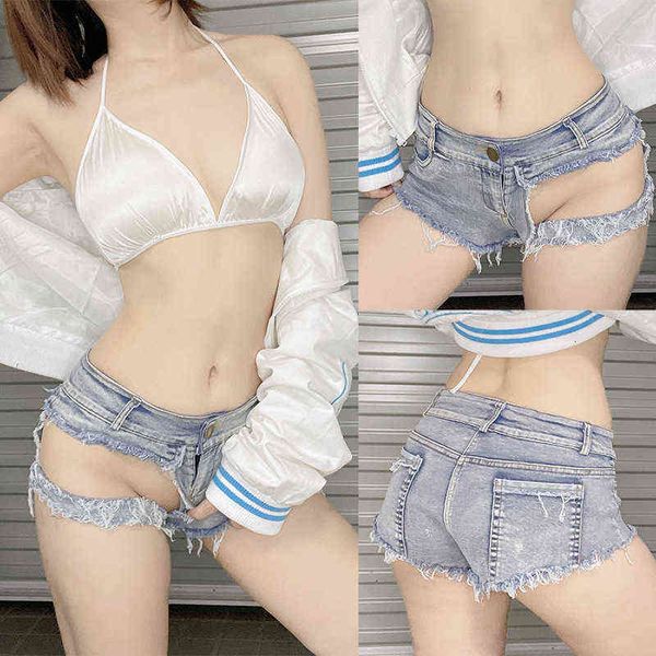 

9021# stretch denim shorts pants jeans low waist plus size, Blue