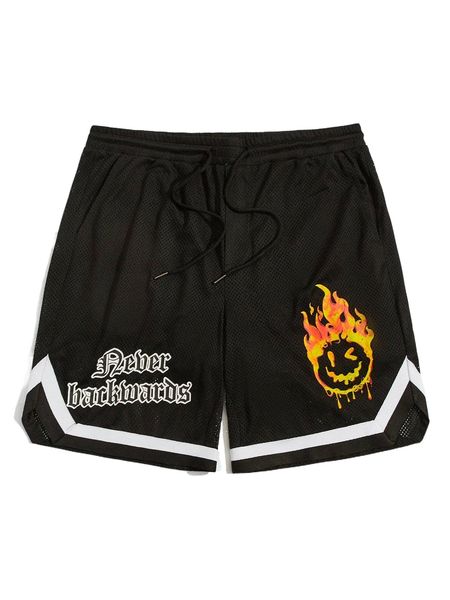 

men letter & cartoon face print drawstring waist shorts v71y#, White;black