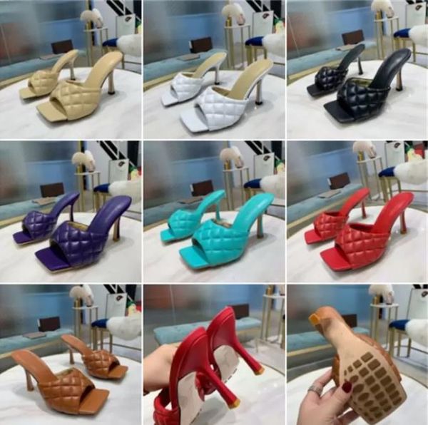 

2022 designer sandals mules slippers high heels sandals women weave slipper leather embroidered imported sheepskin sandal square lambskin dr, Black