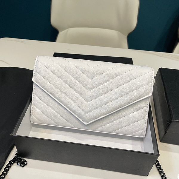 

chains bag cross body bags handbag purse shoulder bags thread genuine leather envelope plain zipper flap letter hardware fashion women walle