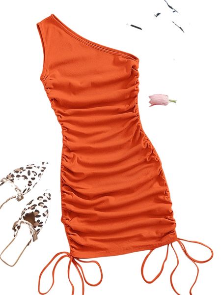 

one shoulder ruched knot side bodycon dress b3jm#, Black;gray