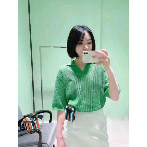 

women's t-shirt pujia style lapel empty short sleeve slim fit temperament green embroidered cotton t-shirt t8p1, White
