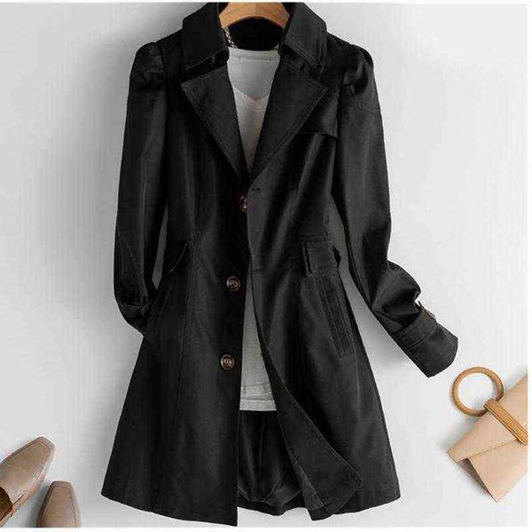 

women's trench coats 2021 ladies autumn winter plus size long overcoat for women large loose sleeve khaki cotton coat t220811, Tan;black