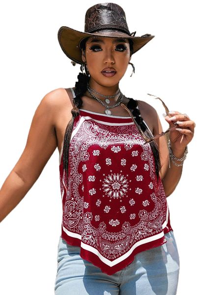 

plus paisley print cami a68u#, Black