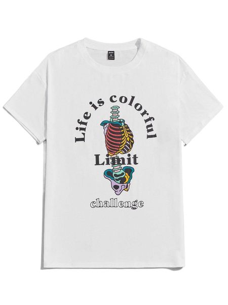 

romwe guys slogan skeleton graphic tee e8jf#, White;black