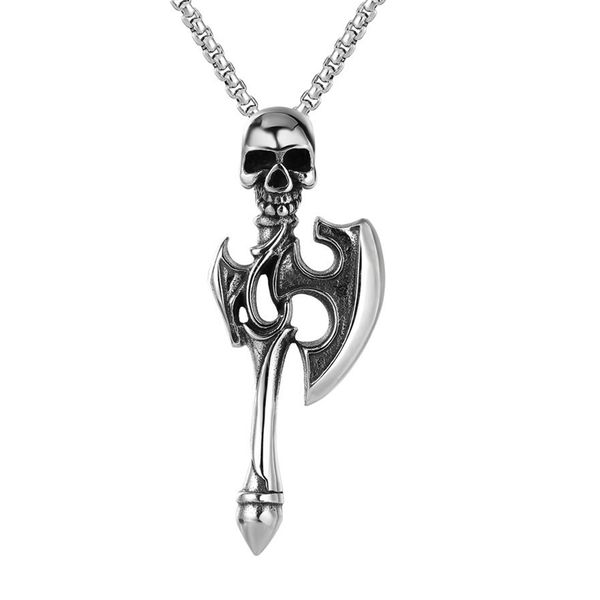 

10pcs antique silver skull battle axe pendant necklace vintage gothic jewelry trend accessories for men holiday gifts