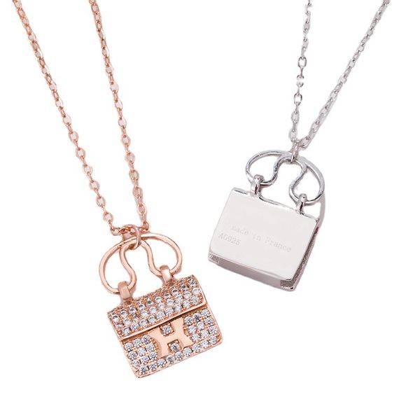 

pendant necklaces 925 sterling silver h bag necklace female collarbone chain simple temperament niche design pendant new birthday gift