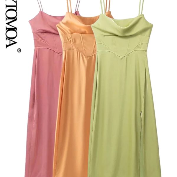 

women fashion front slit satin midi dress vintage backless thin straps female dresses vestidos mujer 220526, Black;gray