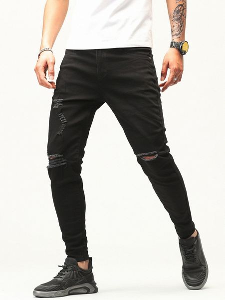 

men ripped frayed skinny jeans x1ic#, Blue