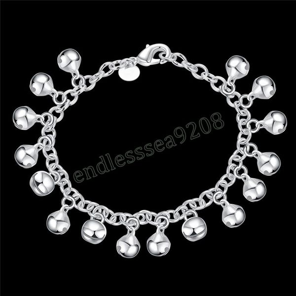 

925 silver color bracelets fine bells chain for women wedding party lady gifts fashion jewelry 20cm, Golden;silver
