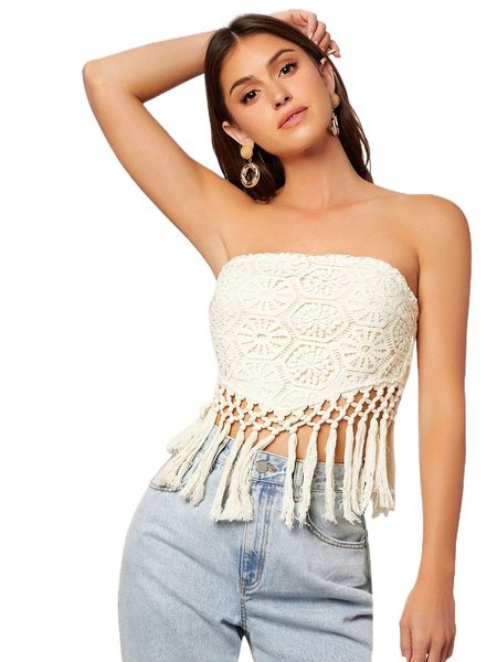 

tassel trim guipure lace tube z2xz#, White
