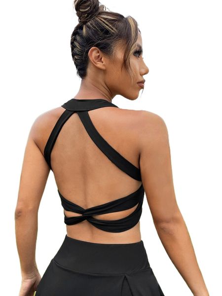 

backless criss cross back halter sports bra j7yk#, Gray