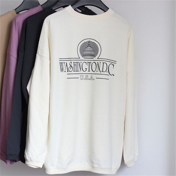 

qooth women o-neck oversize washingtonn japanese style harajuku students long pullovers womens sweatshirt qh2373 201203, Black