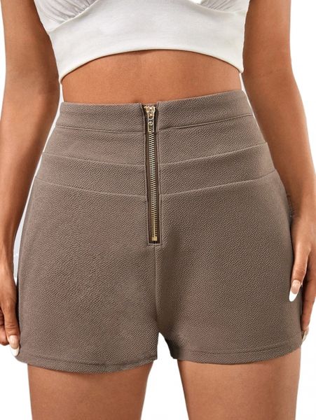 

zipper fly high waist shorts j8ne#, White;black
